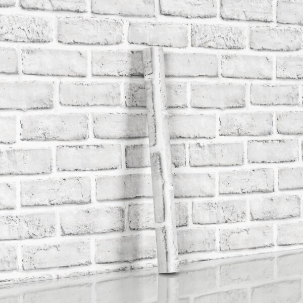 Anmon Brick Wallpaper Peel and Stick Wallpaper 17.7" x 118", White Gray Contact Paper Waterproof, Faux 3D Grey PVC Roll Self Adhesive Removable Wall Paper Textured for Walls Bedroom Backsplash