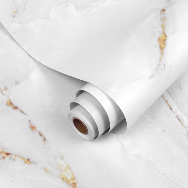 Anmon Marble Contact Paper for Countertop 17.7" x 118", Peel and Stick Wallpaper Thick for Cabinets, Self Adhesive Waterproof Wallpaper, Removable Matte White Gold Marble Wall Paper Roll Kitchen Wall