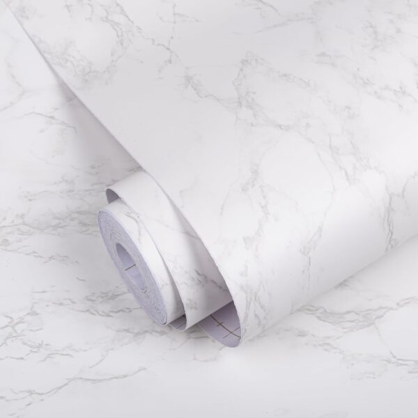 Marble Contact Paper for Countertops Peel and Stick Wallpaper 17.7" × 118",White Gray Wallpaper Self Adhesive and Removable, Granite Wall paper Textured for Cabinets Furniture Backsplash Bathroom